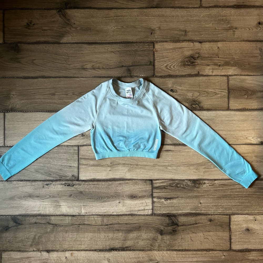 Gymshark Tops Gymshark Adapt Ombre Seamless Crop Top Powder Blue Marble Luna - Picture 3 of 7